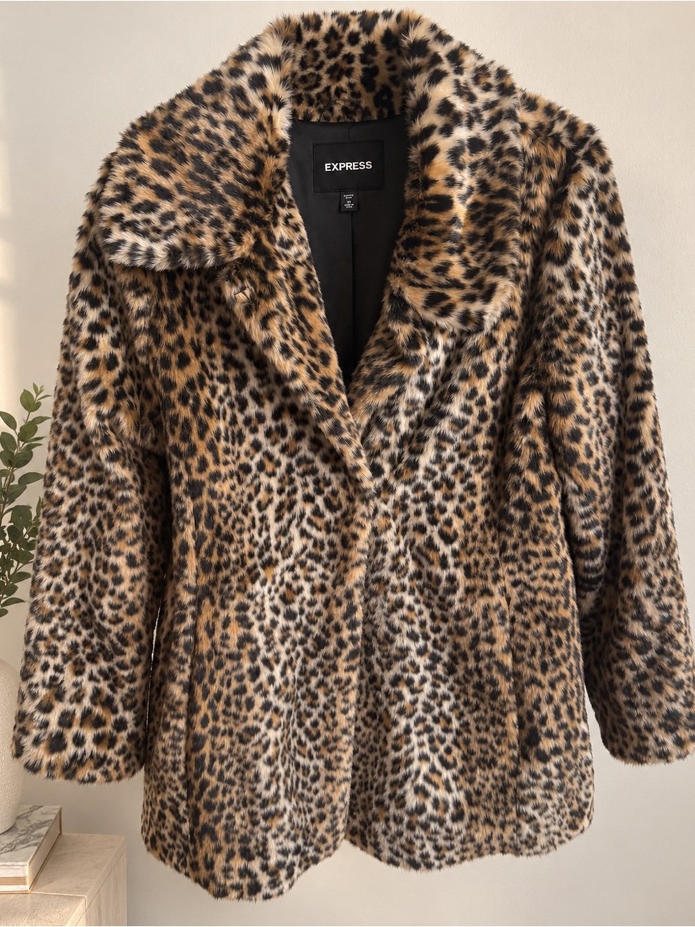 Express Leopard Print Faux Fur Coat Jacket Size Medium